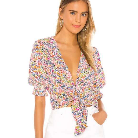 Show Me Your MuMu Women's Kimmy Tie Top Size Medium Rainbow Fields - Picture 1 of 11